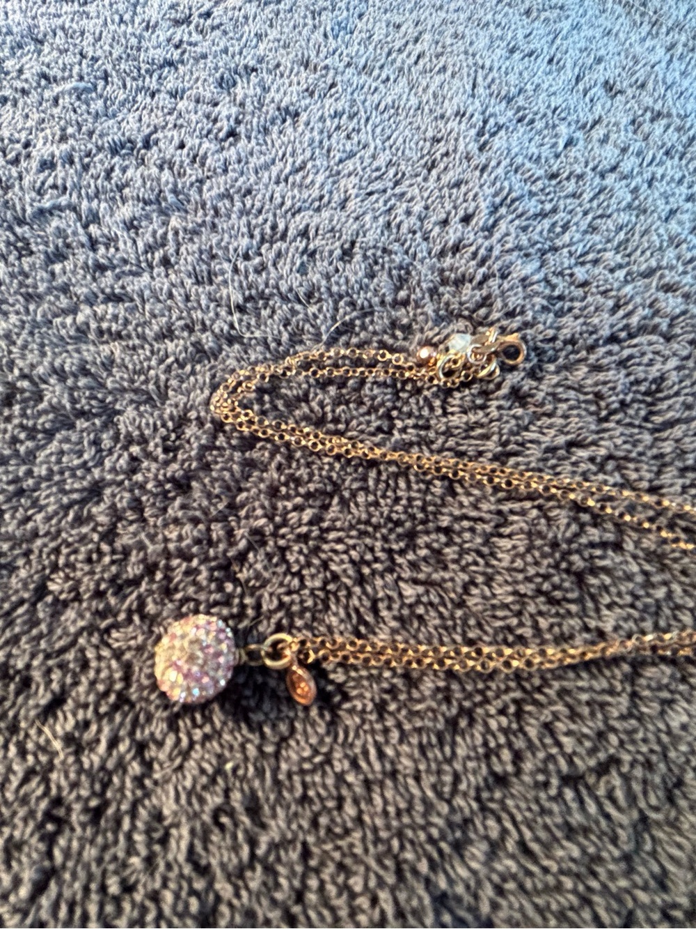 Rose Gold Crystal Pave Ball Pendant Necklace - Pink Accents - Picture 2 of 3